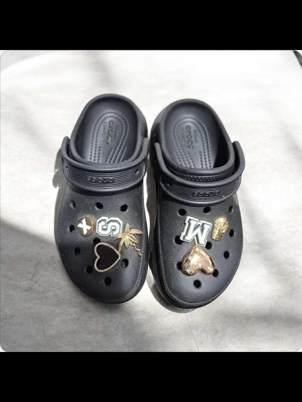 Black Crocs-Style Clog with Gold Charms